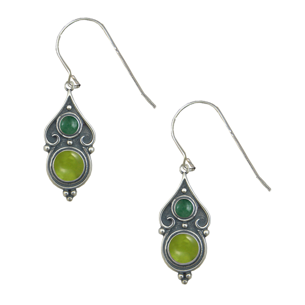 Sterling Silver Designer Post Stud Earrings With Peridot And Jade